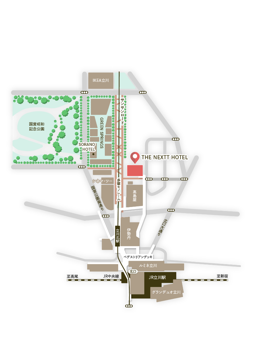 立川駅からTHE NEXTT HOTEL（ザ・ネクストホテル）までのアクセス図